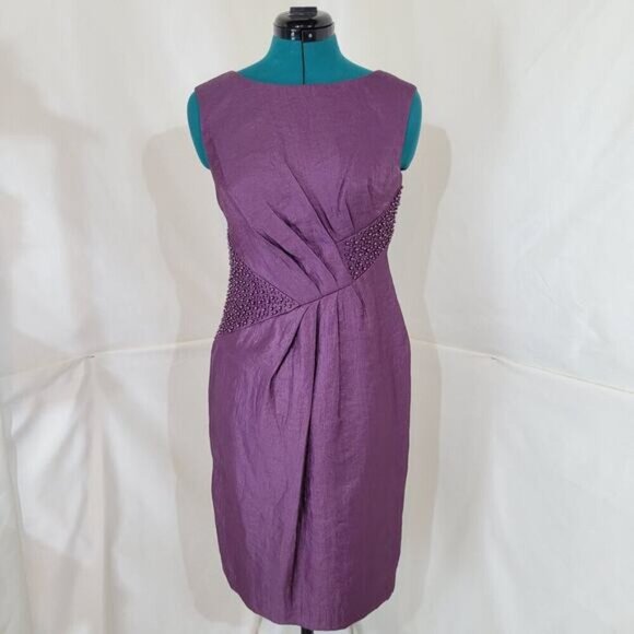 Adrianna Papell Purple Beaded Cocktail Dress - Size 4 - Picture 2 of 10